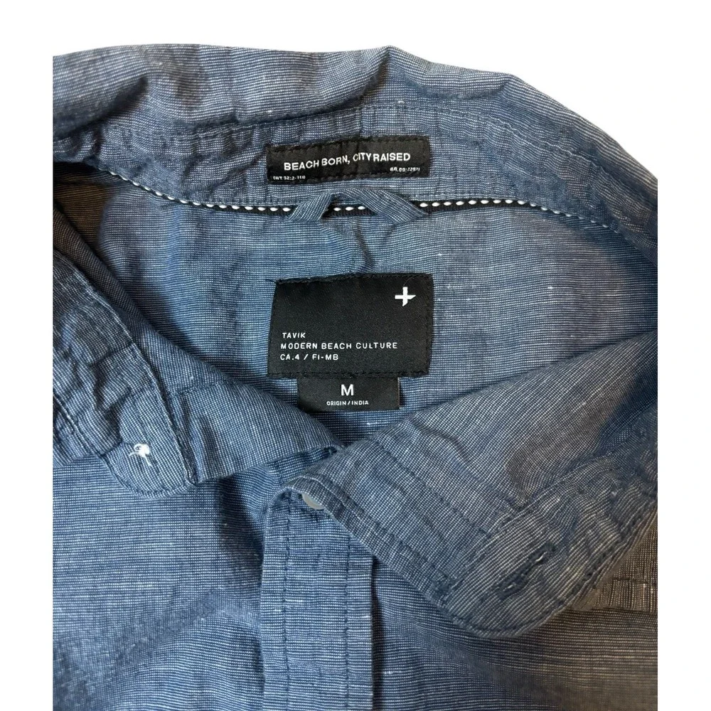 Tavik Shirt Mens Medium Blue‎ Chambray Linen Like Long Sleeve Button Up